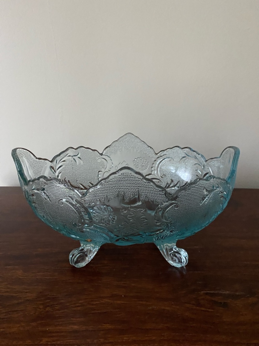 Jeannette • Lombardi • Decorative Textured Glass Footed Bowl • Aqua